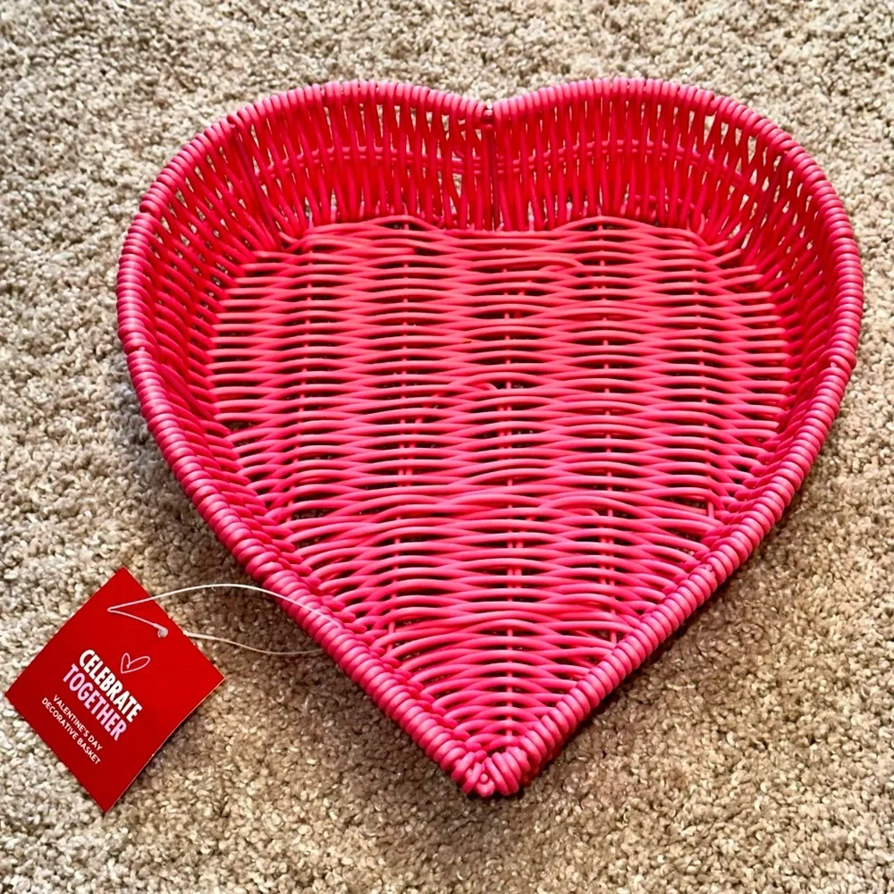 NWT Hobby Lobby Pink Heart-Shaped Wicker Basket.